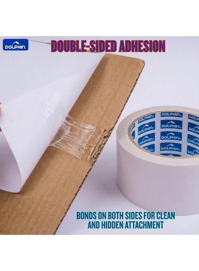 دولفين شريط لاصق مزدوج الوجهين دولفين 2 إنش × 15 ياردة، لاصق قوي قائم على المذيب، سهل القطع، متعدد الاستخدامات - Image 4